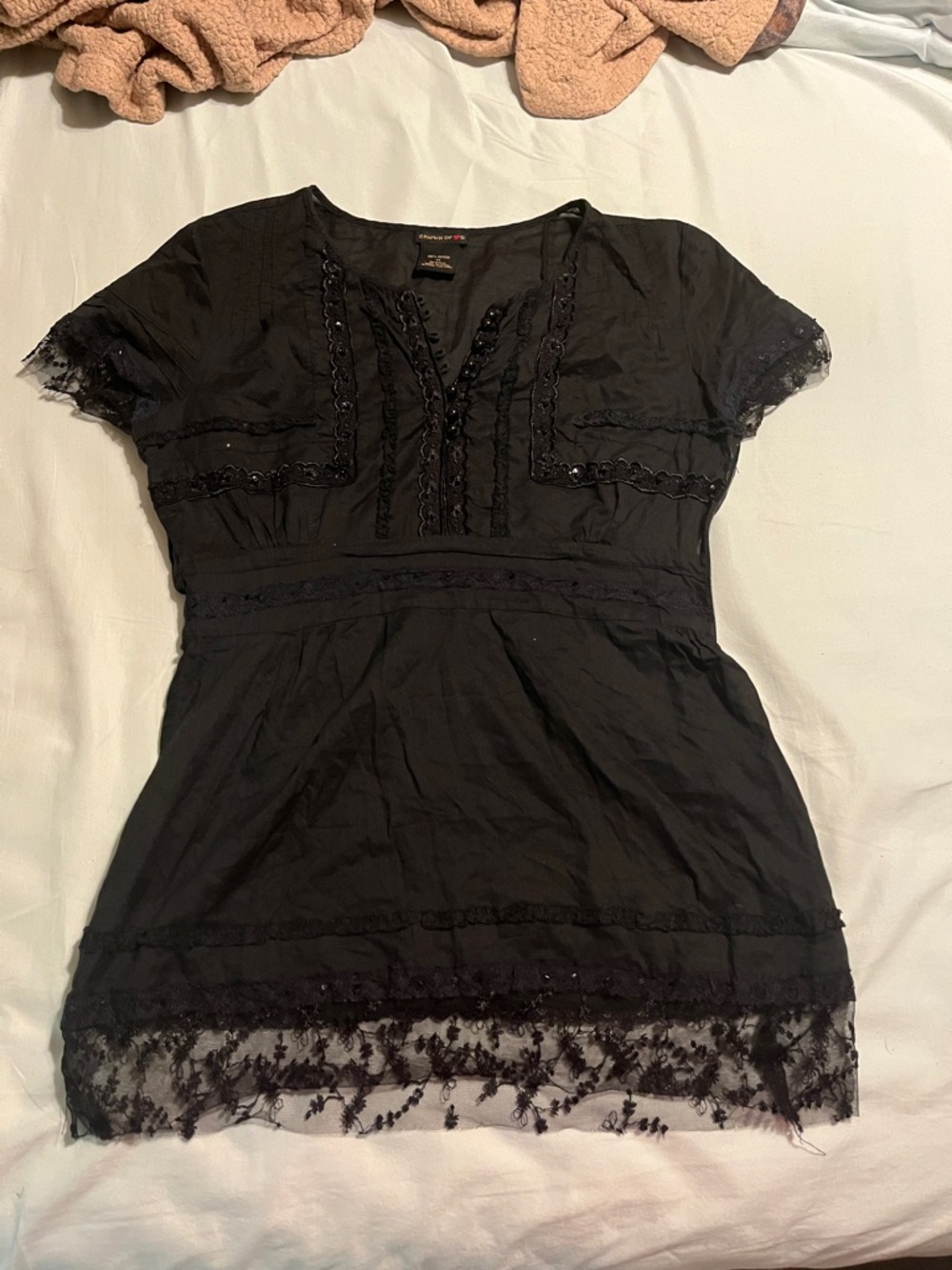 Crown of ❤️s Beaded Short Sleeve Blouse - Size M